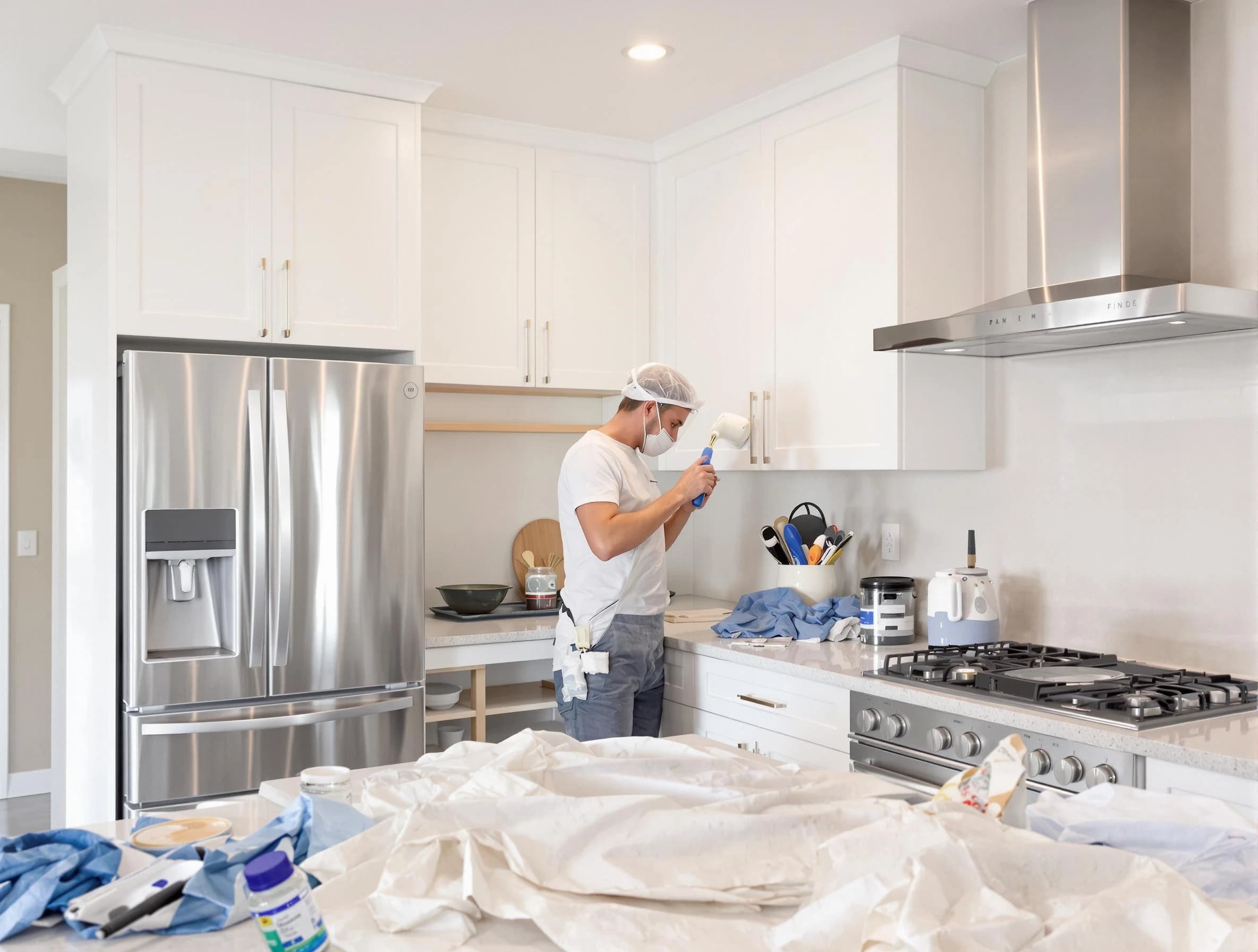 Avon House Painters painter applying a fresh coat in a kitchen located in Avon, OH