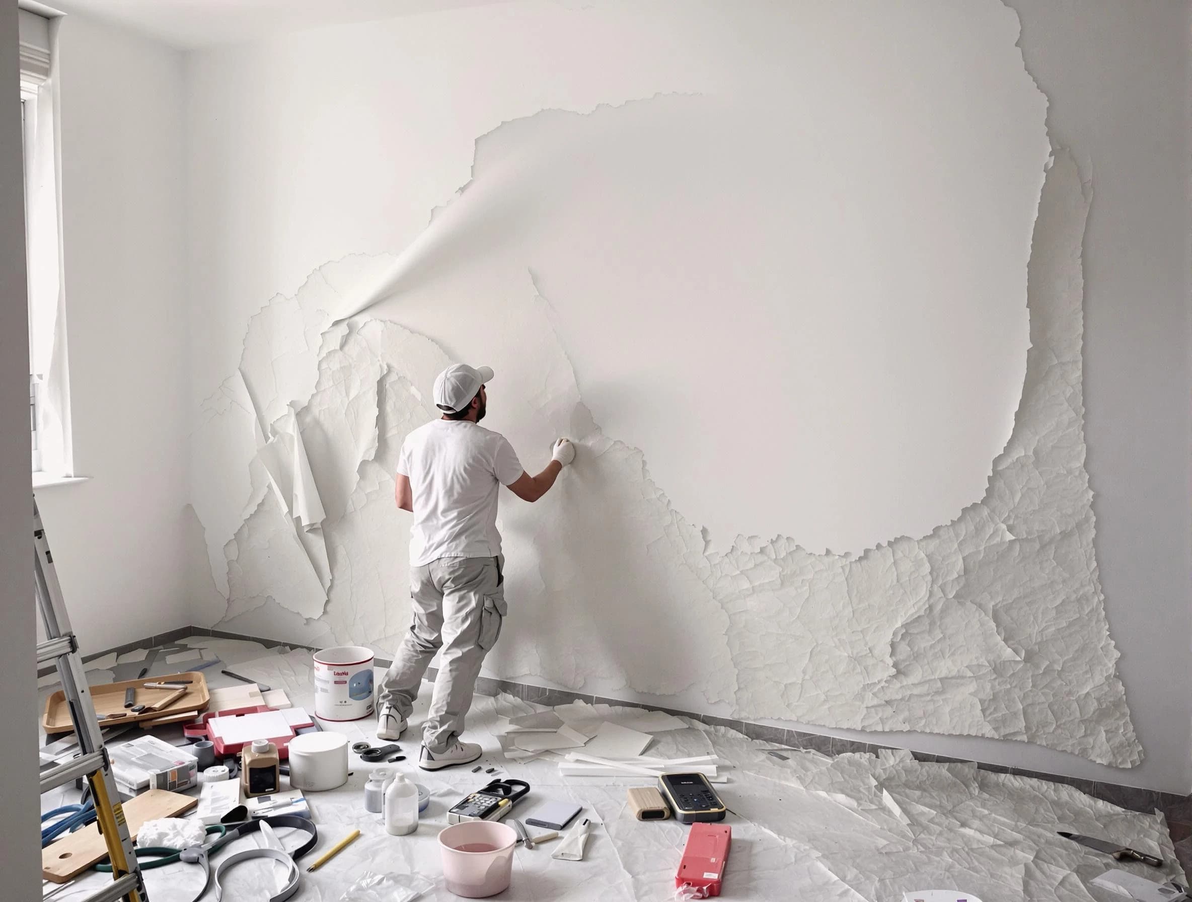 Removing old wallpaper to reveal clean walls by Avon House Painters in Avon
