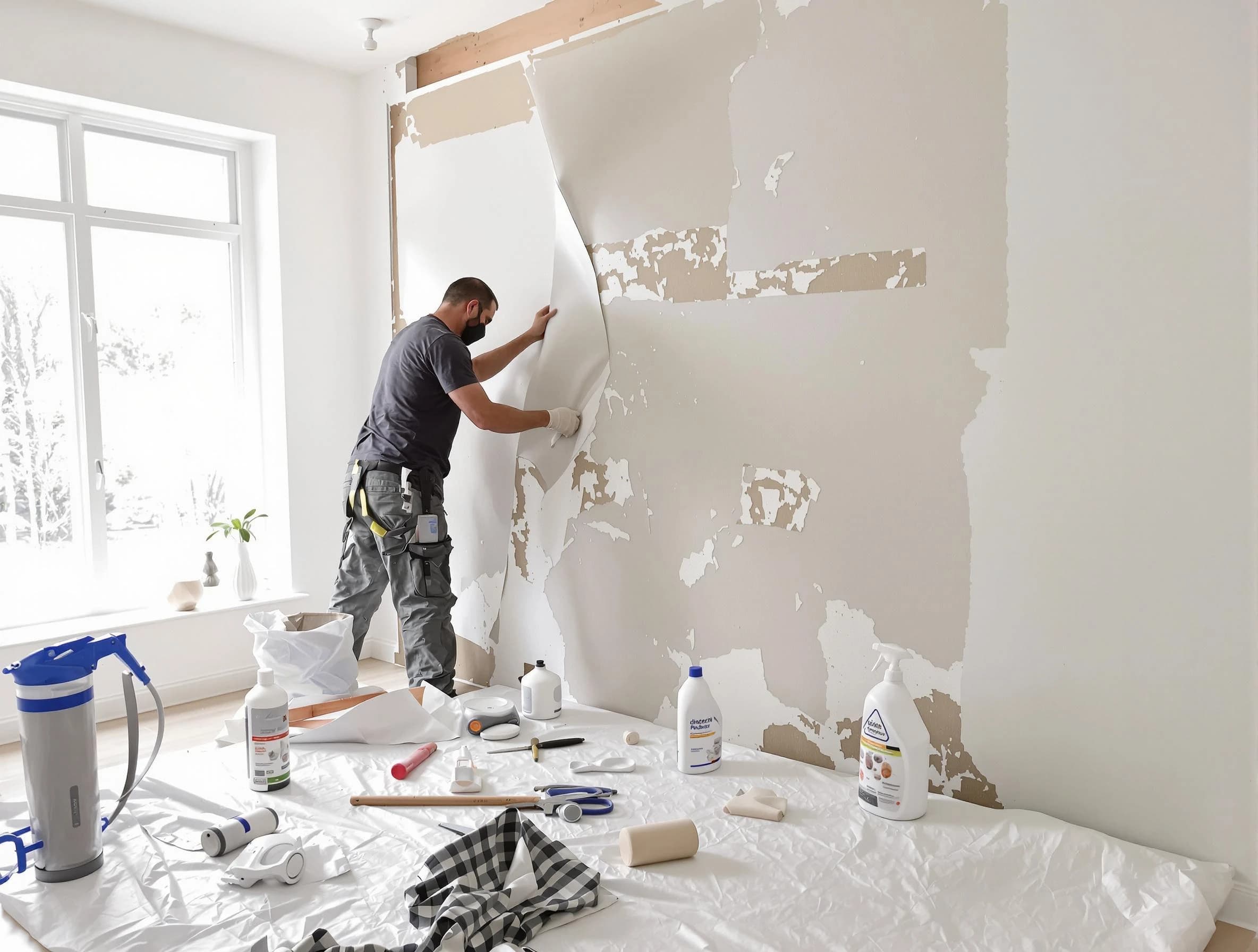 Avon House Painters technician removing wallpaper in Avon, OH